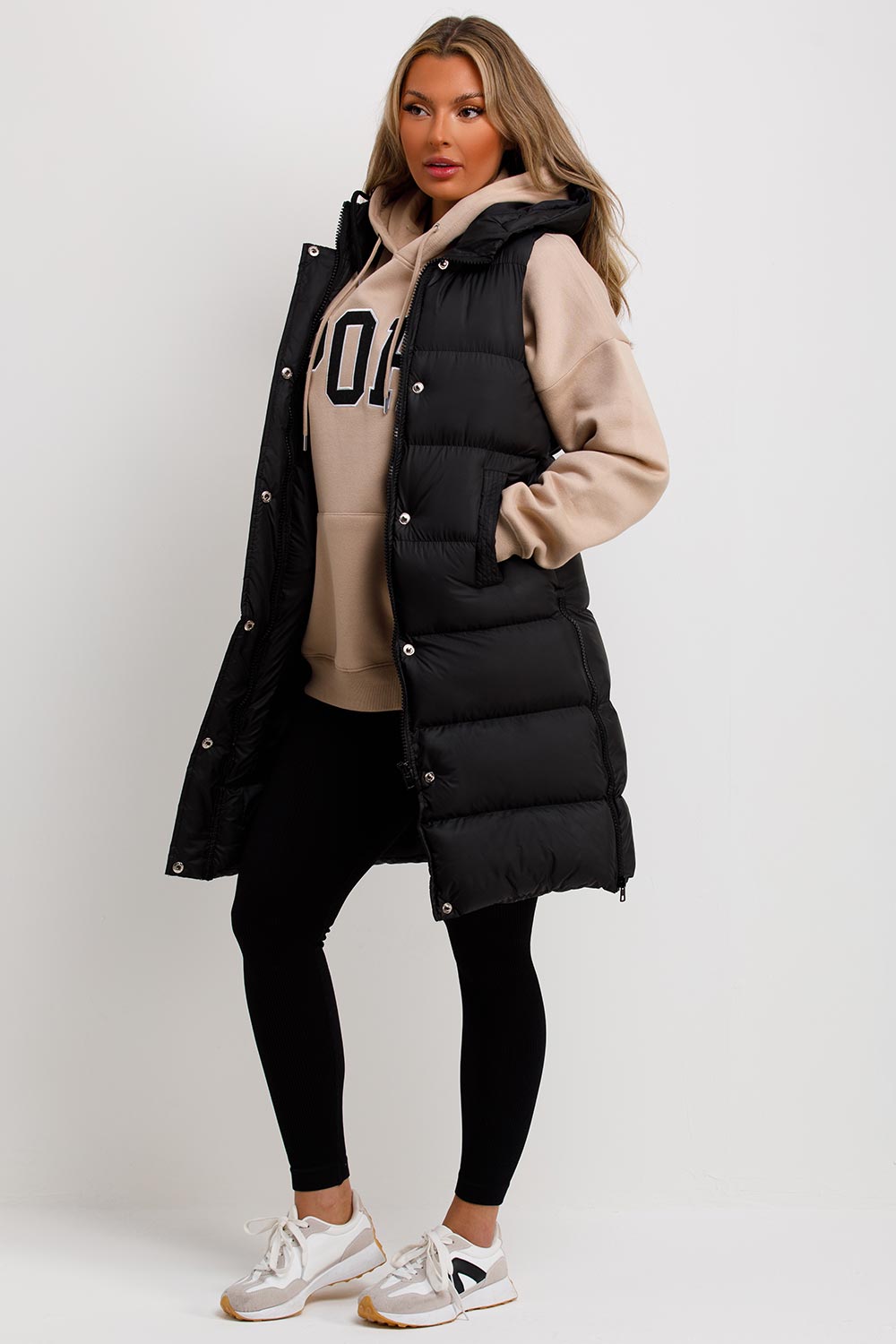 Women's Hooded Padded Gilet Vest | Black