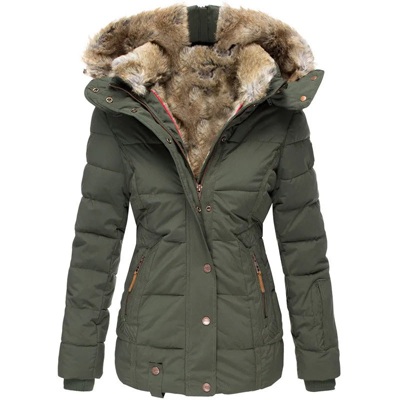 Women's Insulated Waterproof Winter Puffer Jacket with Faux Fur Hood - Tailored Fit