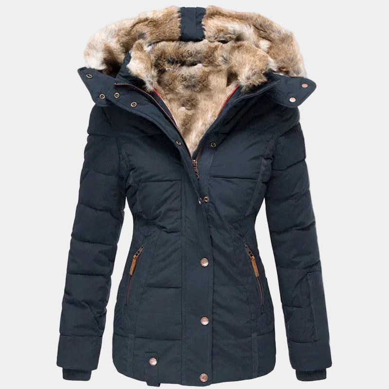 Women's Insulated Waterproof Winter Puffer Jacket with Faux Fur Hood - Tailored Fit