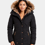 Women's Insulated Waterproof Winter Puffer Jacket with Faux Fur Hood - Tailored Fit