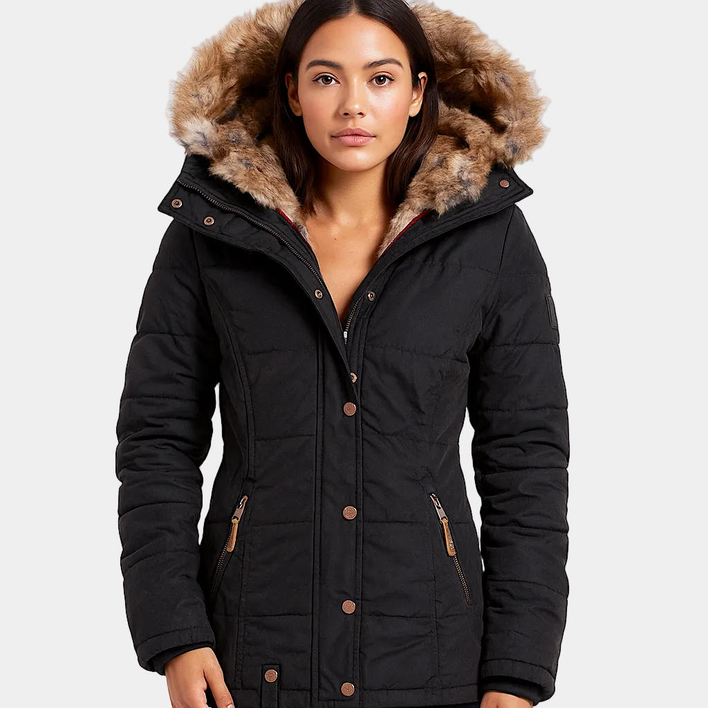 Women's Insulated Waterproof Winter Puffer Jacket with Faux Fur Hood - Tailored Fit