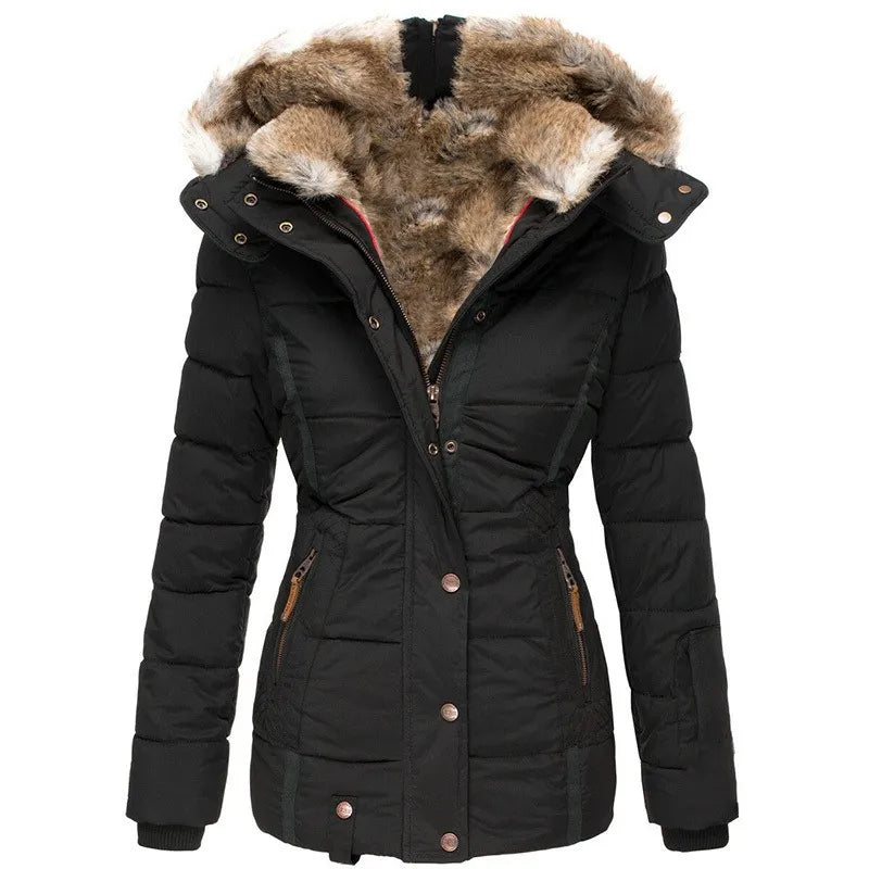 Women's Insulated Waterproof Winter Puffer Jacket with Faux Fur Hood - Tailored Fit