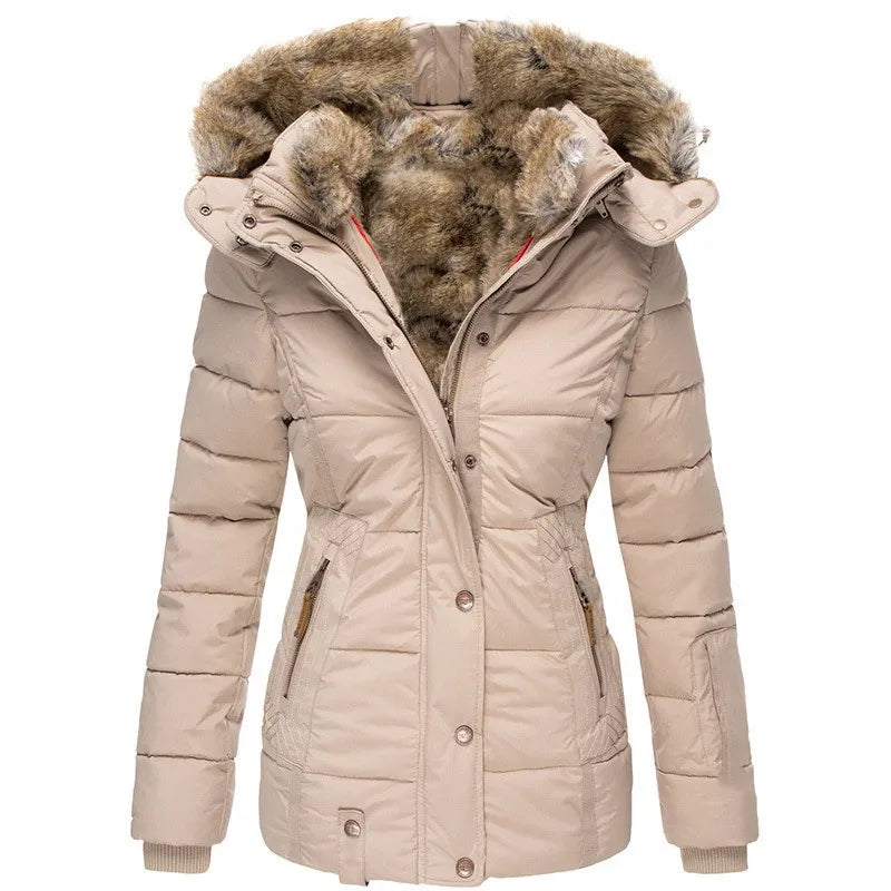 Women's Insulated Waterproof Winter Puffer Jacket with Faux Fur Hood - Tailored Fit