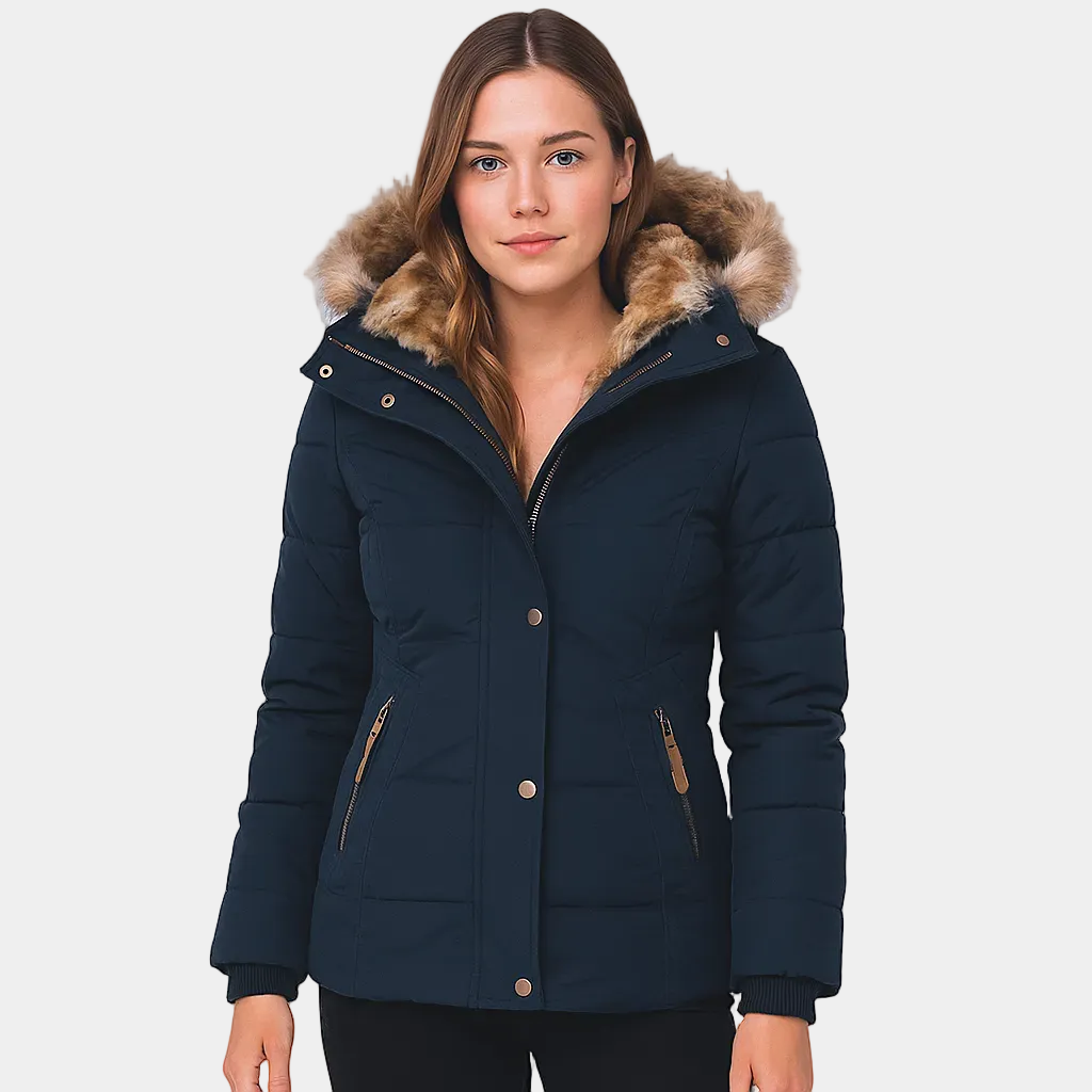 Women's Insulated Waterproof Winter Puffer Jacket with Faux Fur Hood - Tailored Fit