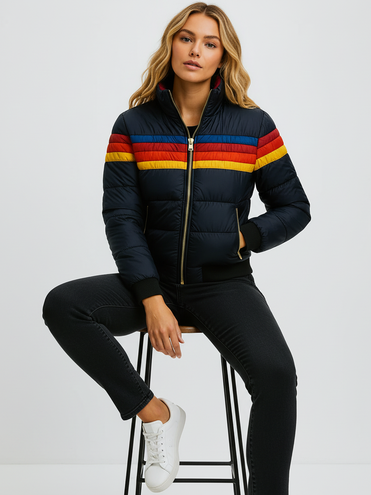 Retro Striped Inusulated Puffer Jacket