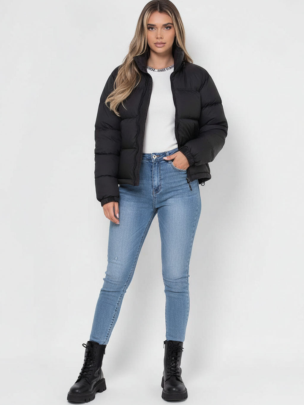 Women's Warm Puffer Jacket with Insulation, Black