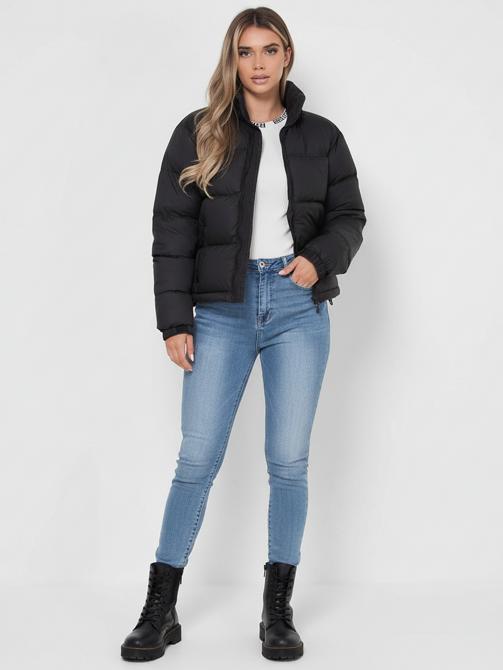 Women's Warm Puffer Jacket with Insulation, Black