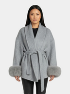 Women's Elegant Belted Fur Wrap Coat