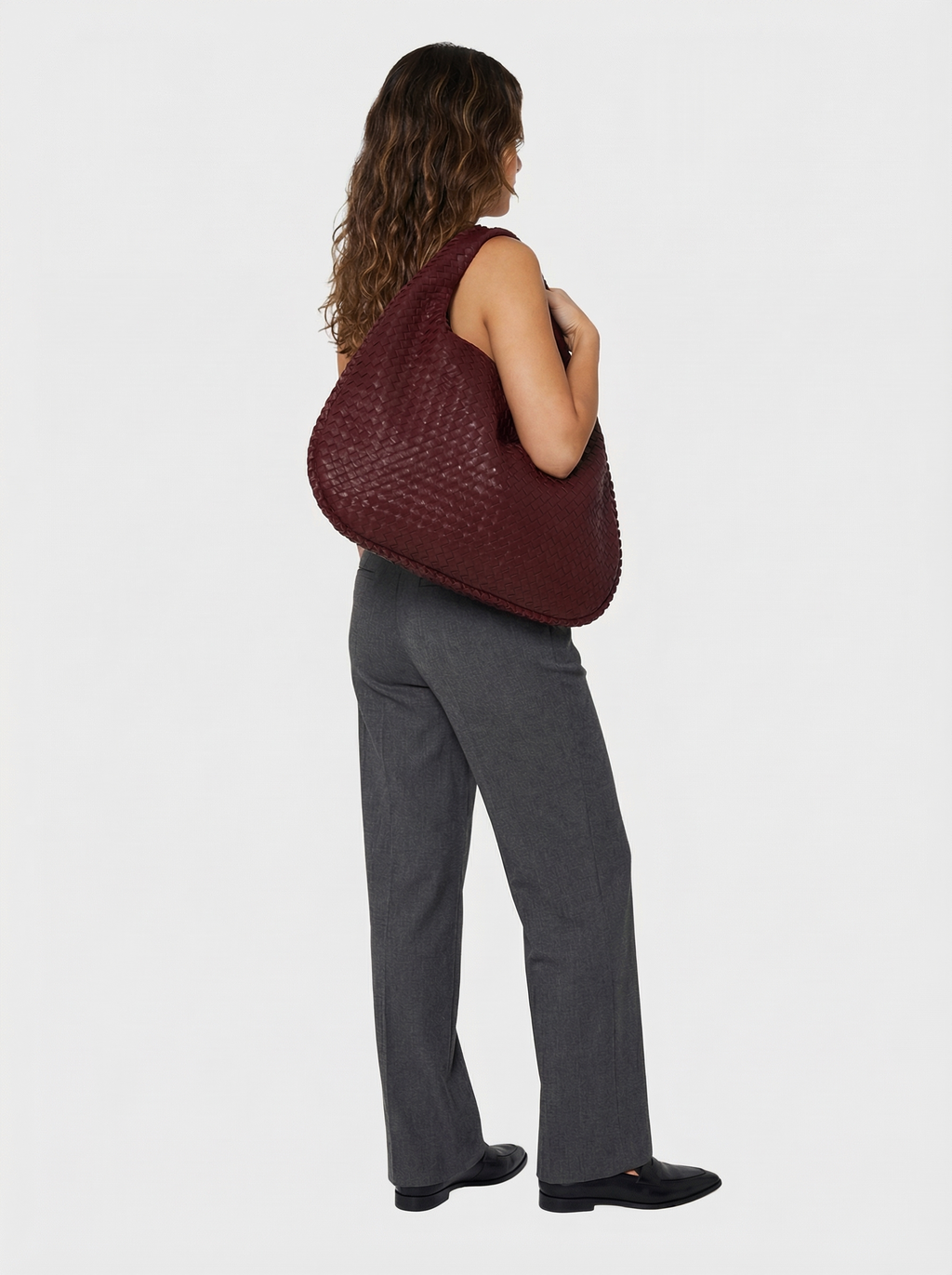 Vegan Leather Zip Closure Shoulder Bag | Burgundy