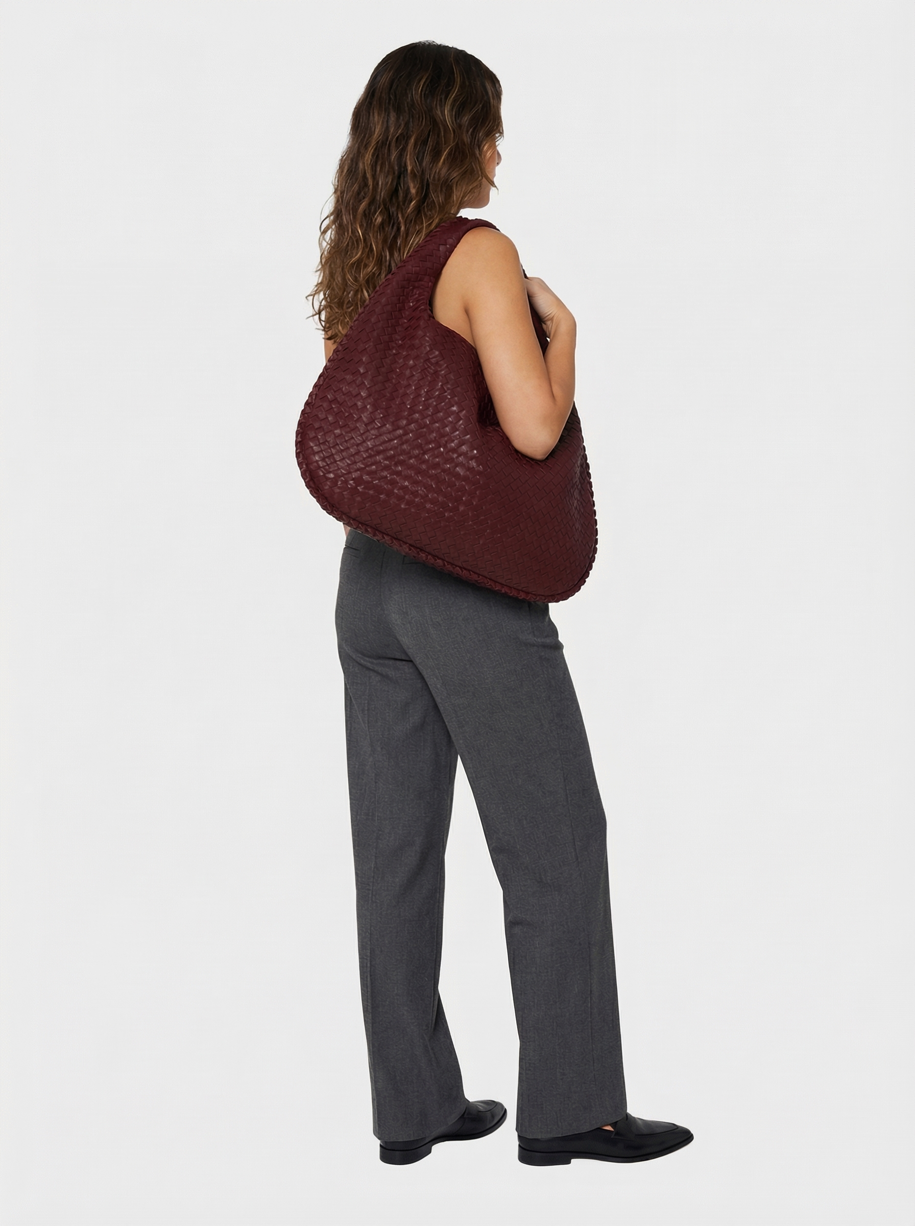 Vegan Leather Zip Closure Shoulder Bag | Burgundy