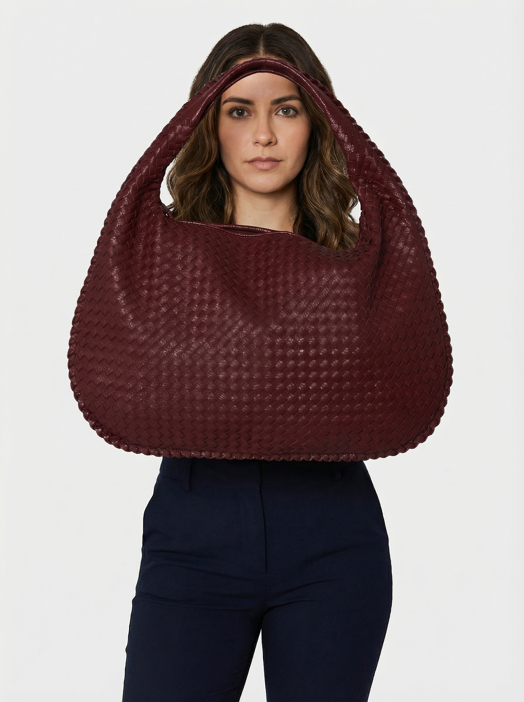 Vegan Leather Zip Closure Shoulder Bag | Burgundy