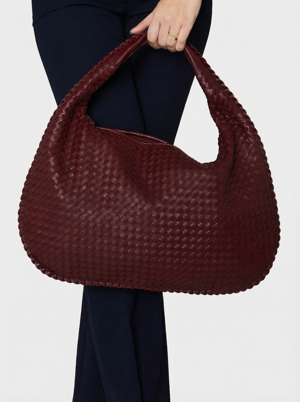 Vegan Leather Zip Closure Shoulder Bag | Burgundy