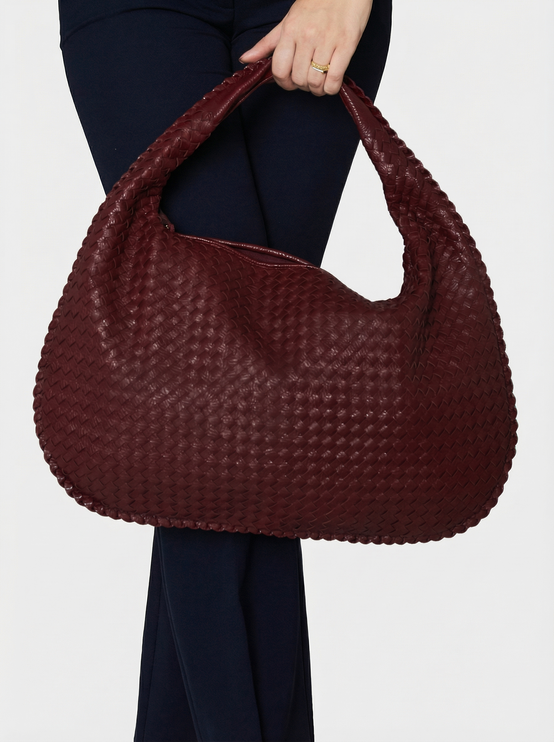 Vegan Leather Zip Closure Shoulder Bag | Burgundy