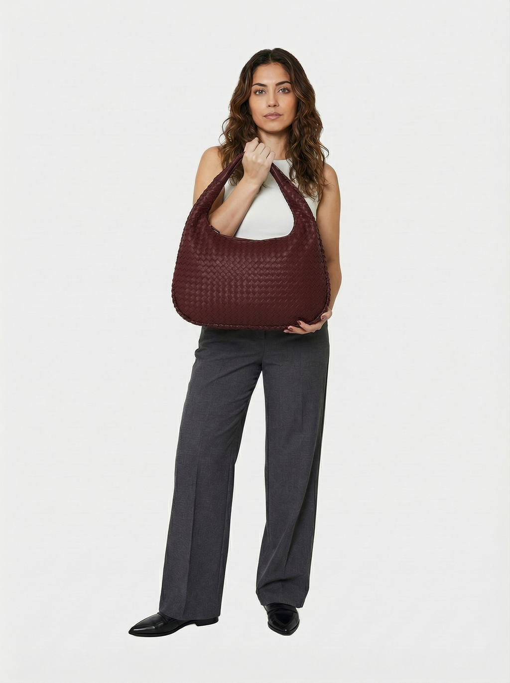 Vegan Leather Zip Closure Shoulder Bag | Burgundy