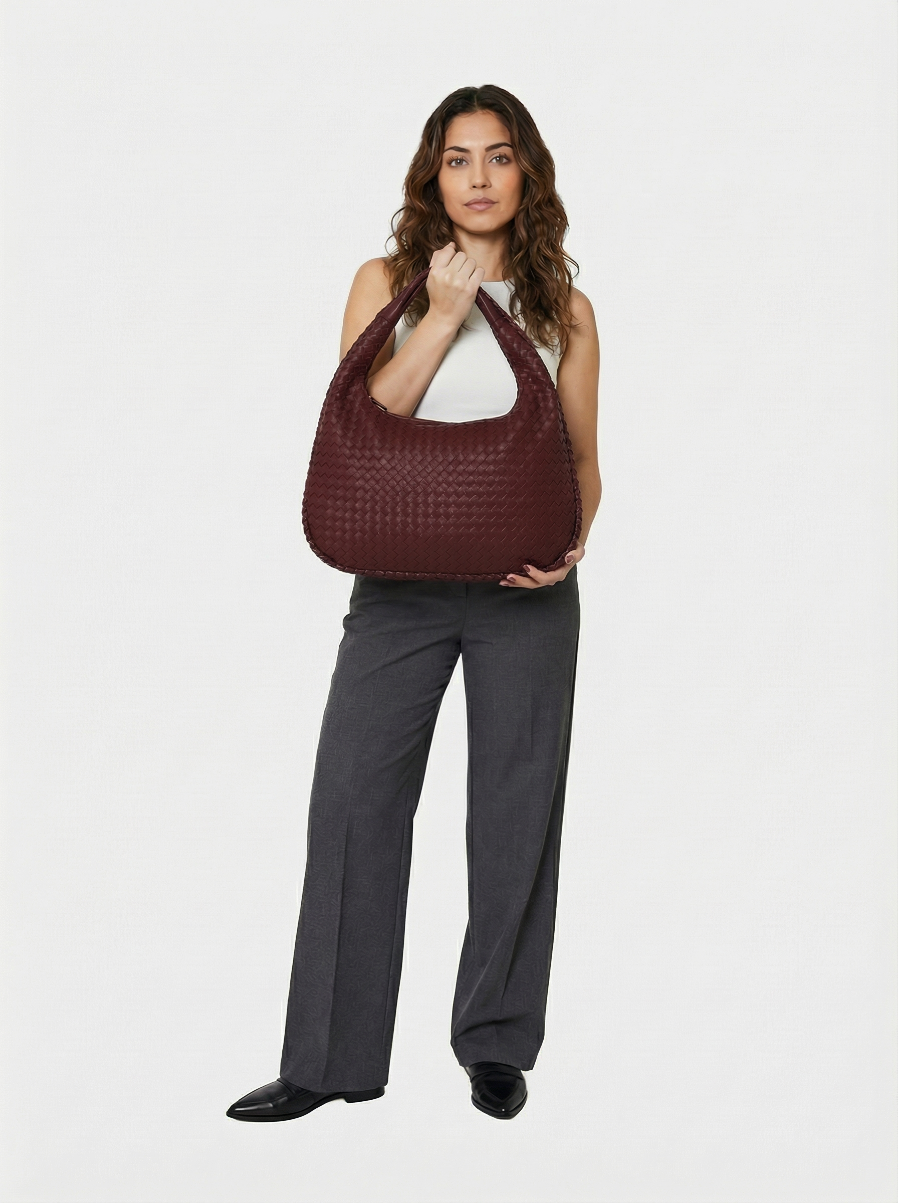 Vegan Leather Zip Closure Shoulder Bag | Burgundy