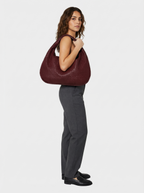 Vegan Leather Zip Closure Shoulder Bag | Burgundy