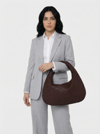 Woven Vegan Leather Shoulder Tote Bag | Brown