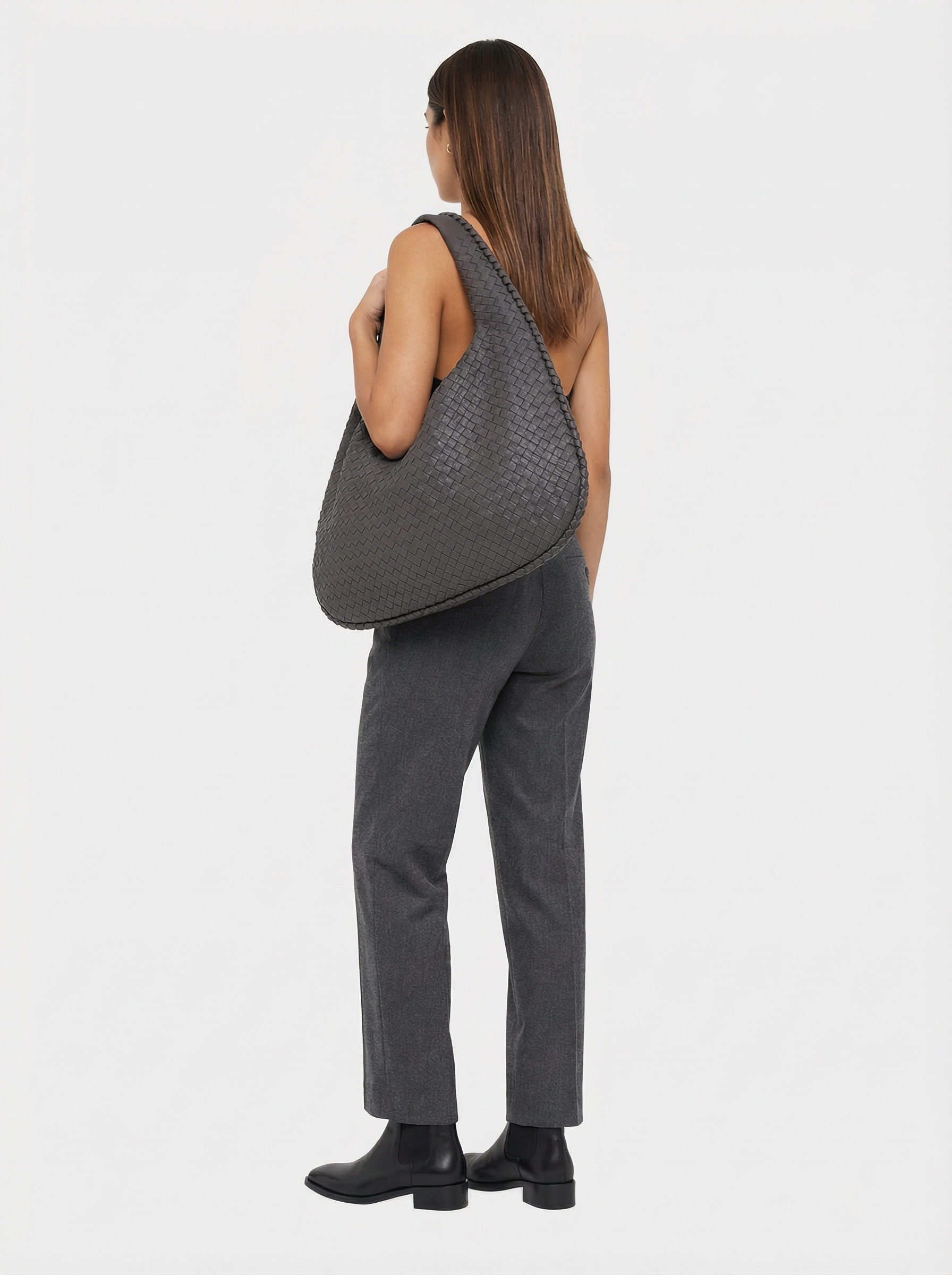 Woven Vegan Leather Everyday Tote Bag | Dark Grey