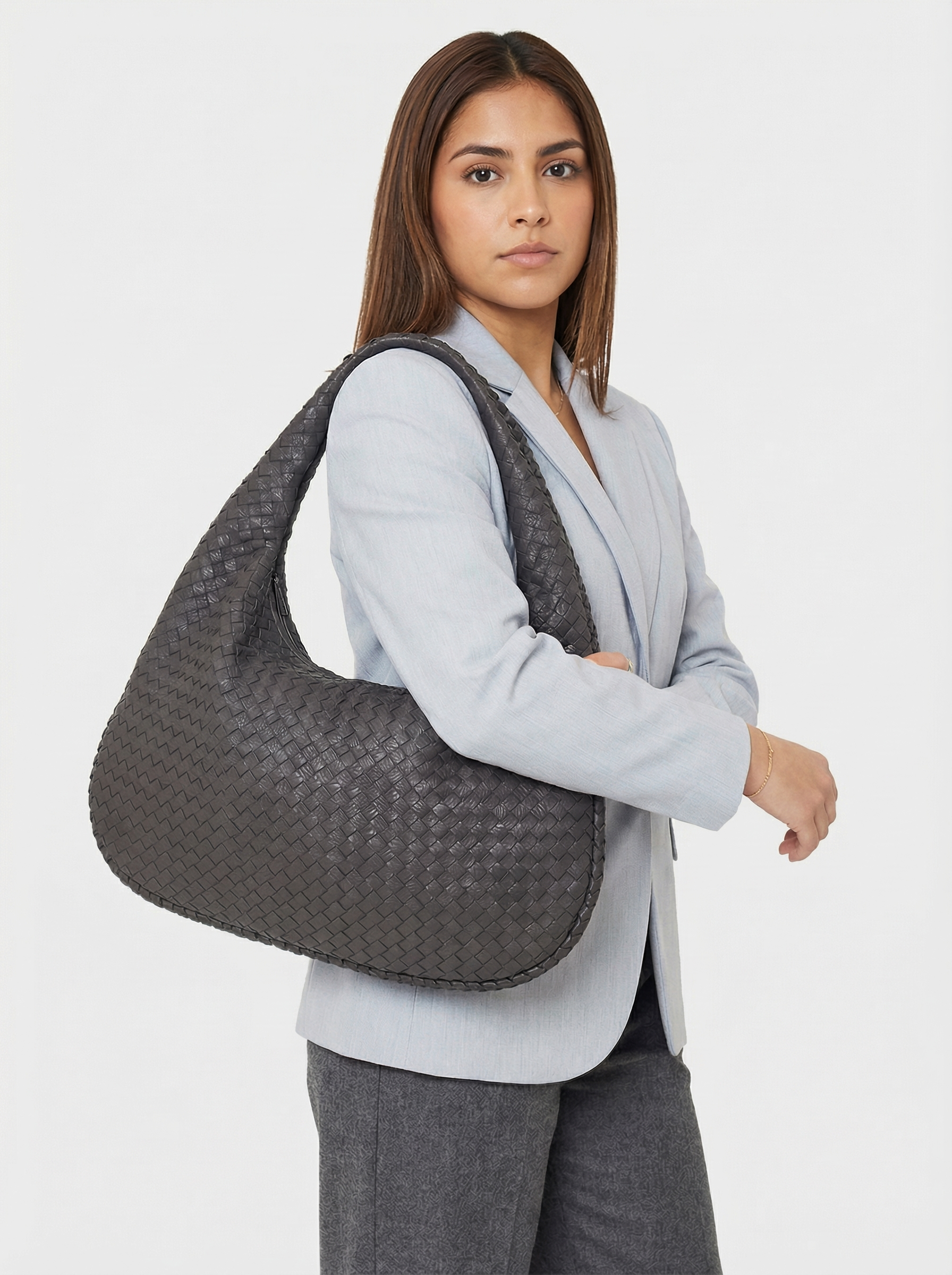 Woven Vegan Leather Everyday Tote Bag | Dark Grey