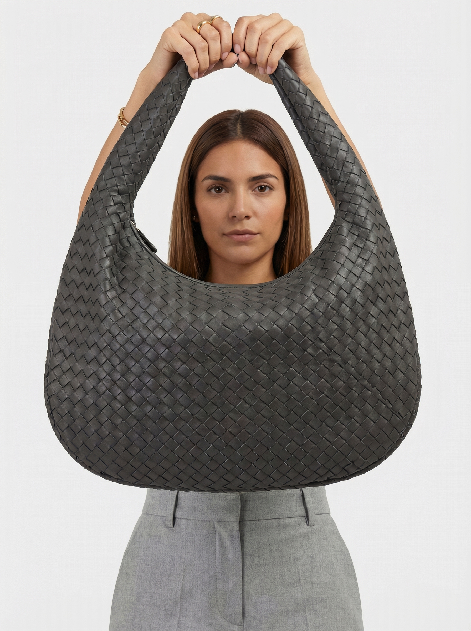 Woven Vegan Leather Everyday Tote Bag | Dark Grey
