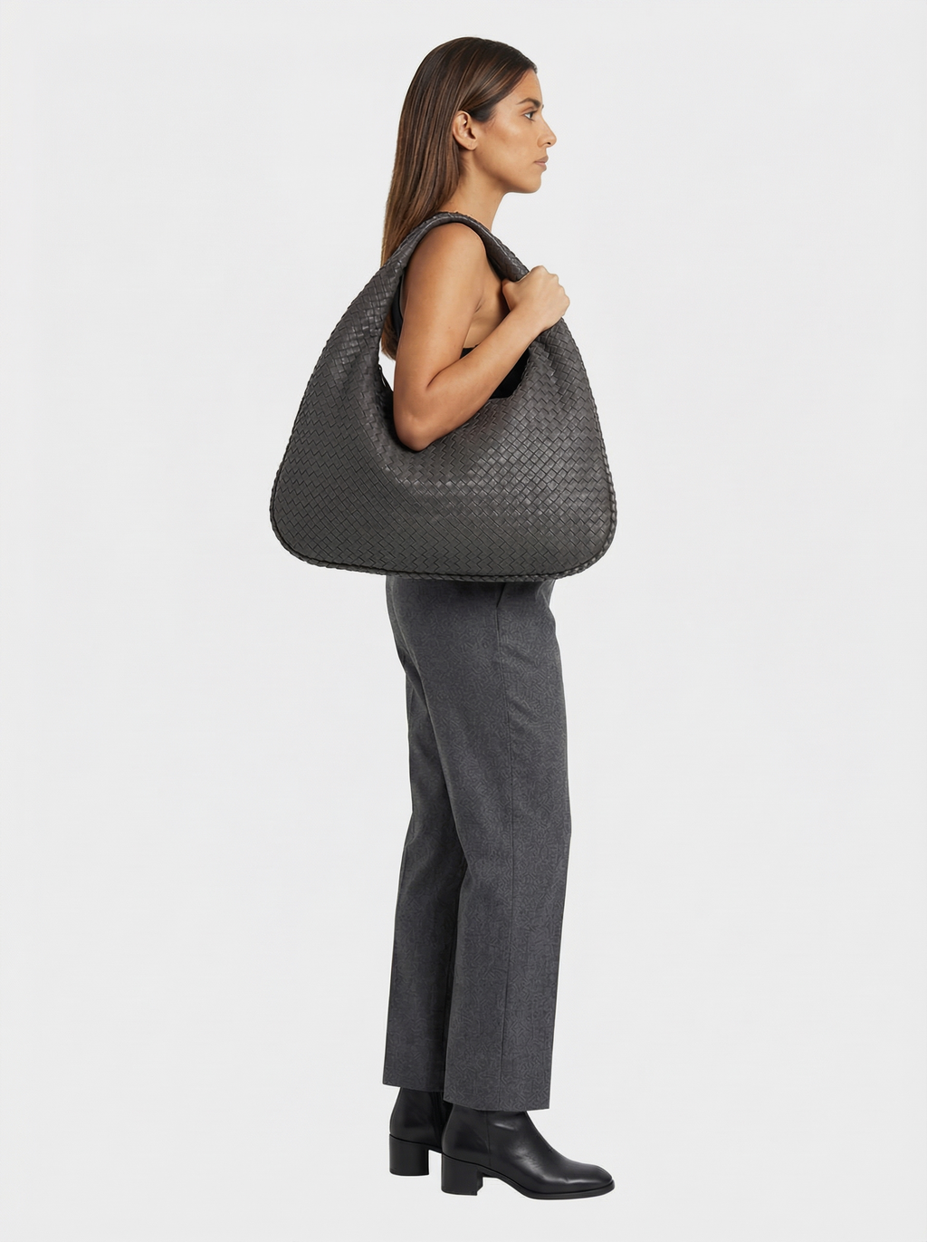 Woven Vegan Leather Everyday Tote Bag | Dark Grey