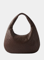 Woven Vegan Leather Shoulder Tote Bag | Brown